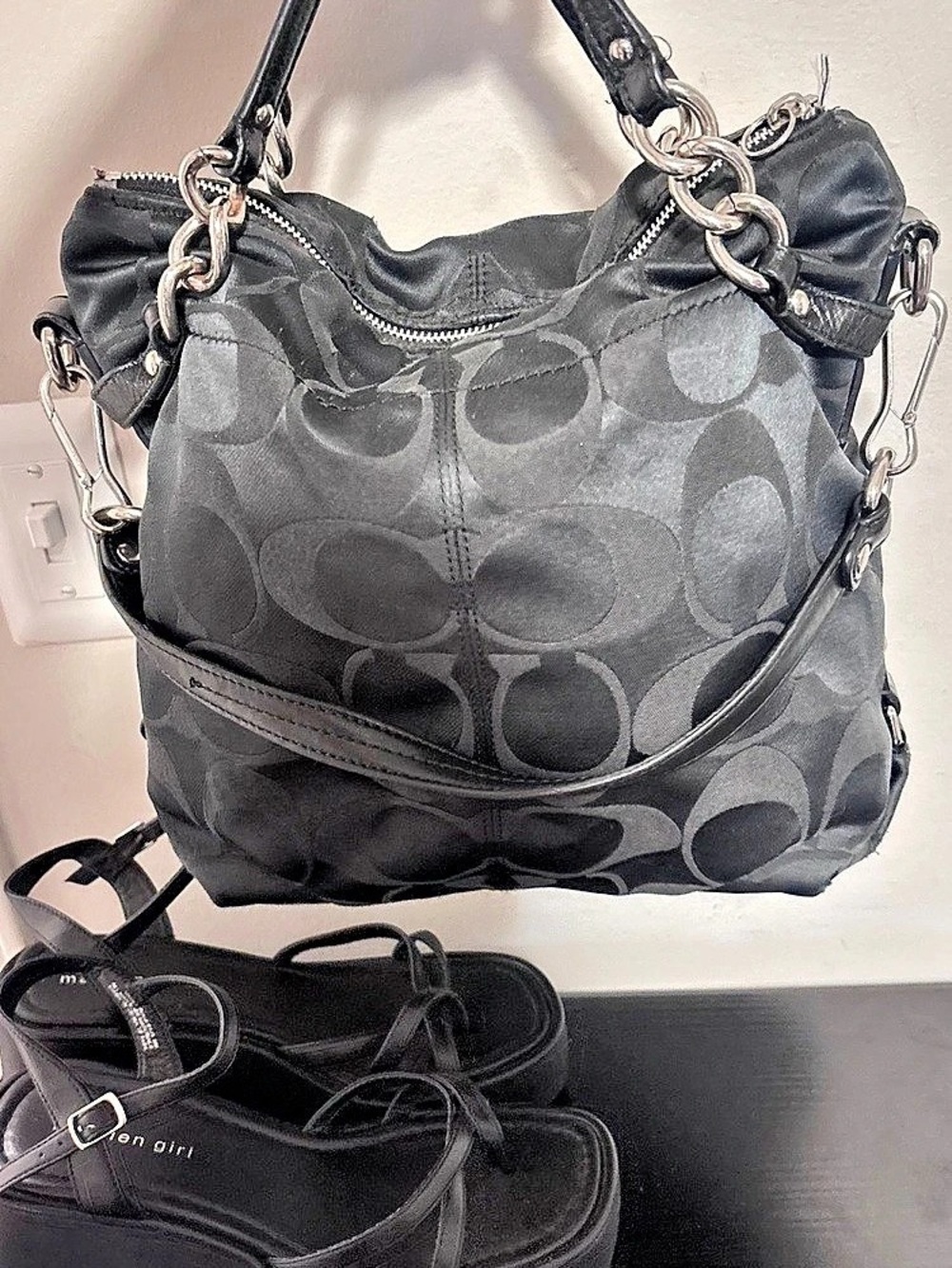 Coach Signature Chain Hobo Black Bag